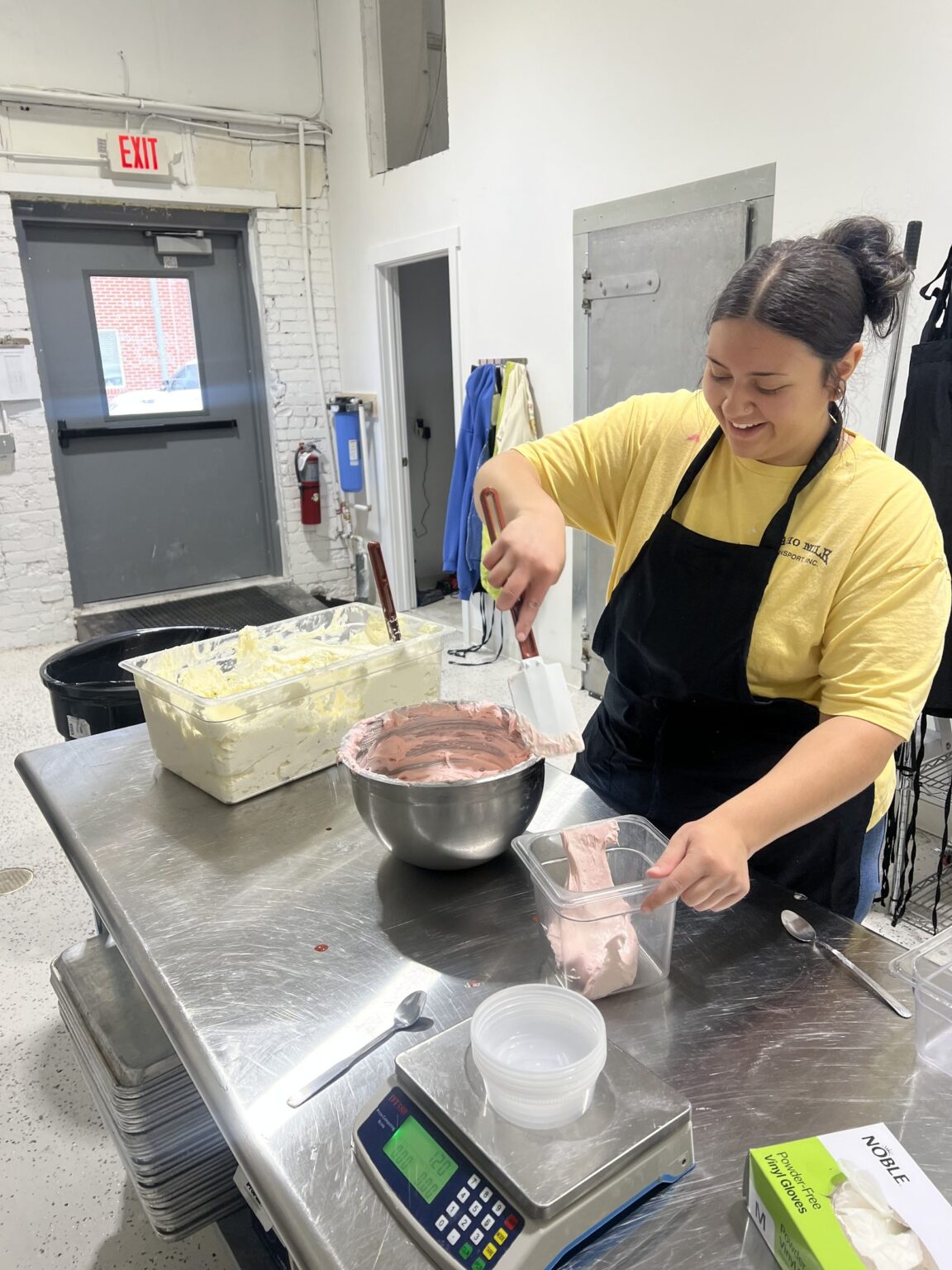 Cream cheese being whipped from scratch in The Square Bagel Co. kitchen